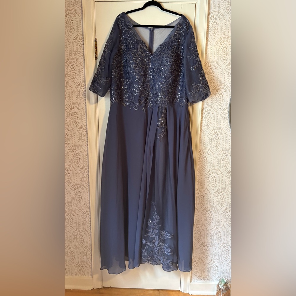 Elegant dusty dark blue Sequin Embellished Dress